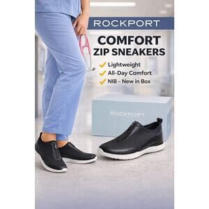 Rockport Total Motion Black Knit Zip Sneakers NIB Comfort Shoes 9.5 Women’s